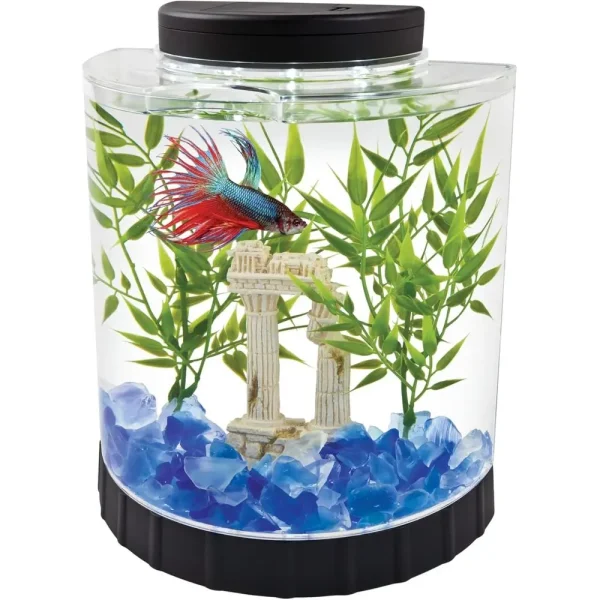 1-Gallon Half Moon Small Fish Tank w/ Movable LED Light